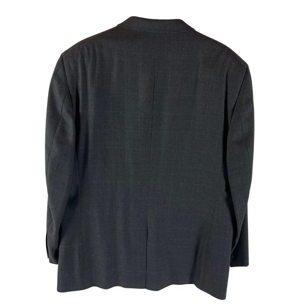 Jos A Bank Travelers Wool Blazer Jacket Mens 46L Gray Window‎ Pane Sport Coat